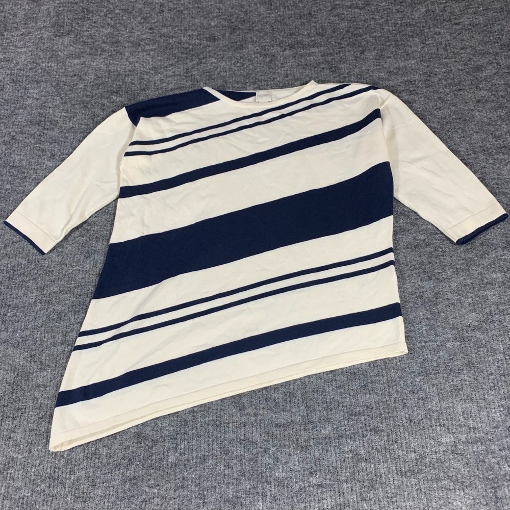 Chicos Zenergy Sweater Womens 2 Blue White Striped‎ Half Sleeve Cashmere Blend